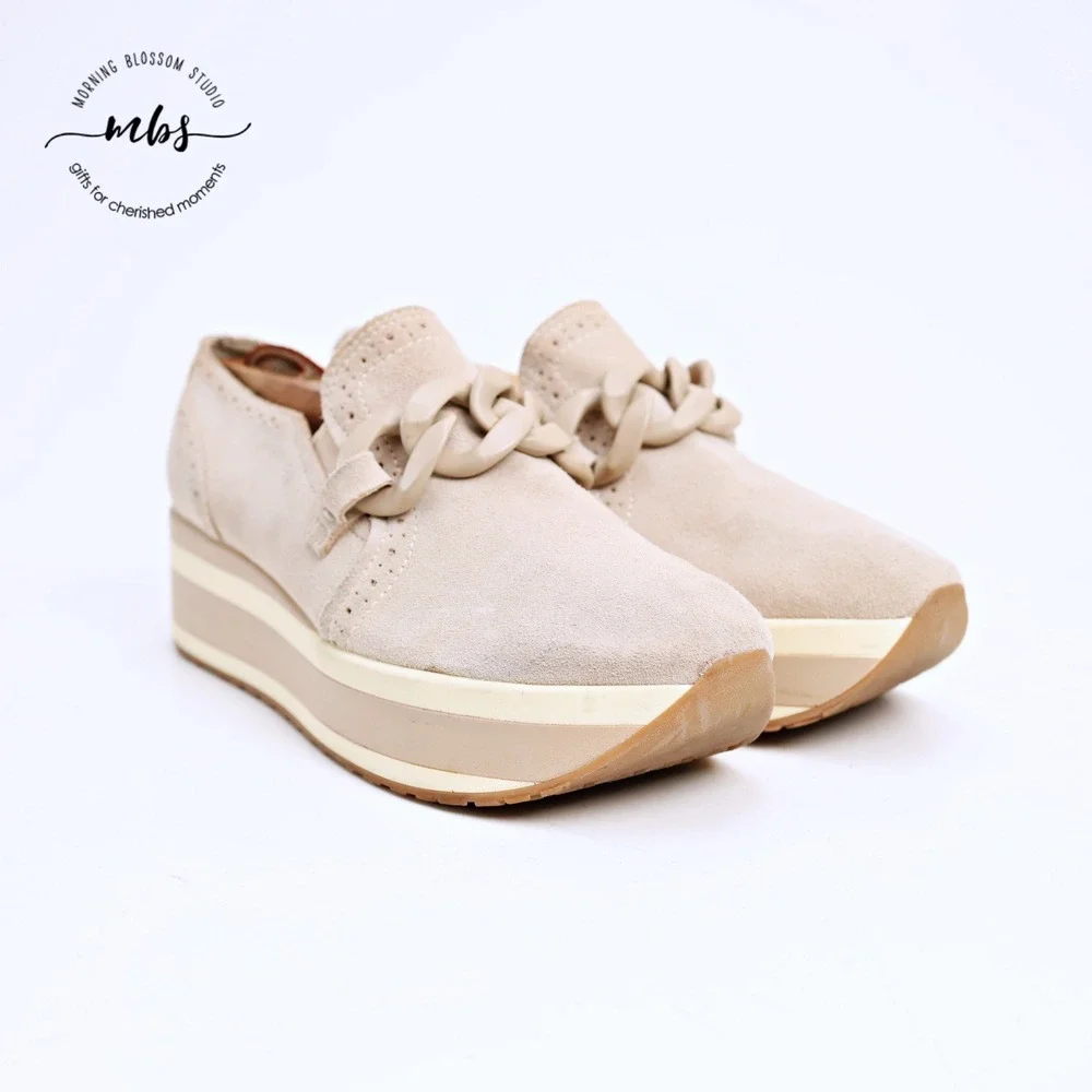 Dolce Vita Jhenee Suede Platform Sneakers Chain Link‎ Cream Pink Women 9.5